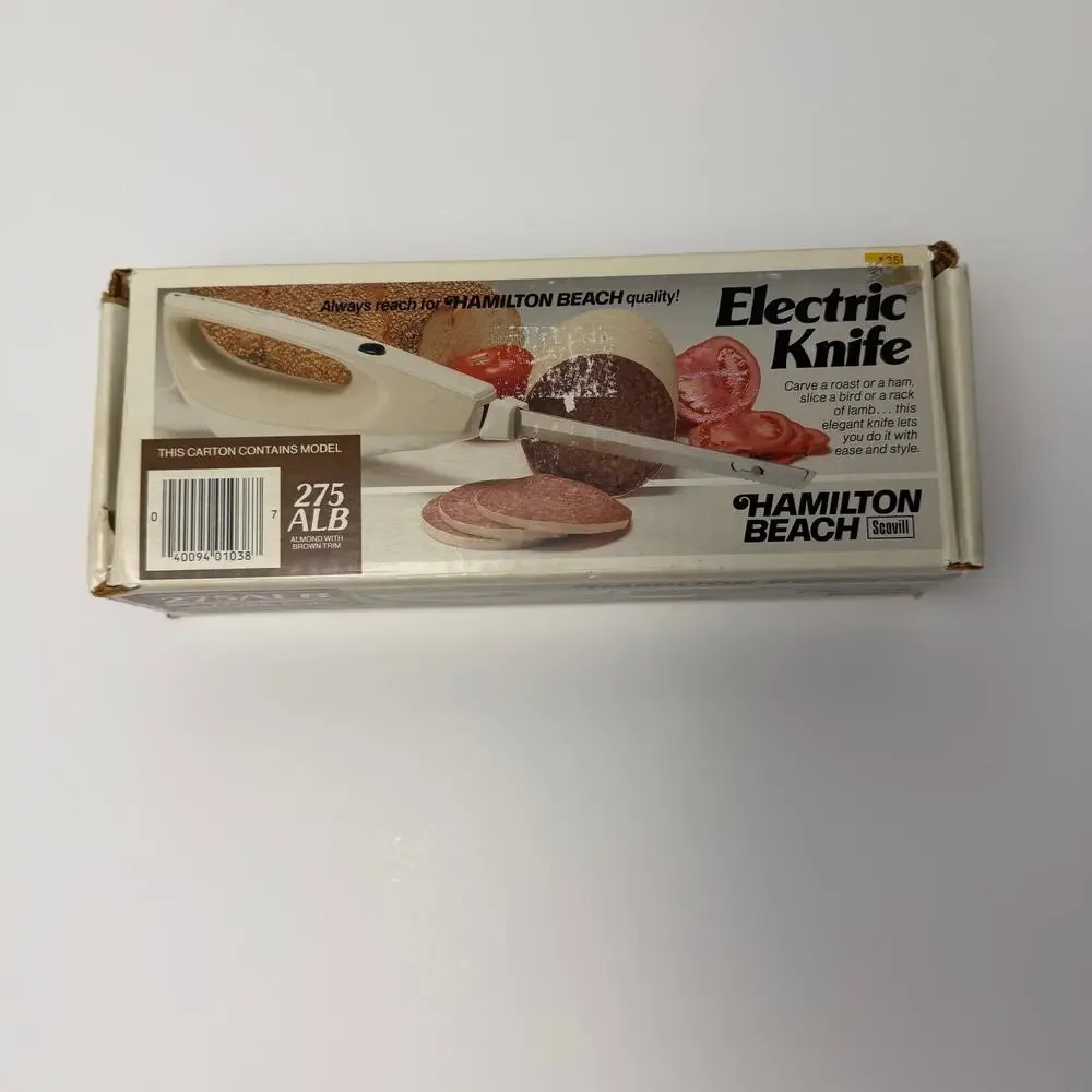 VTG Hamilton Beach 275ALB Electric Knife Almond Brown w Box Blades Retro Kitchen